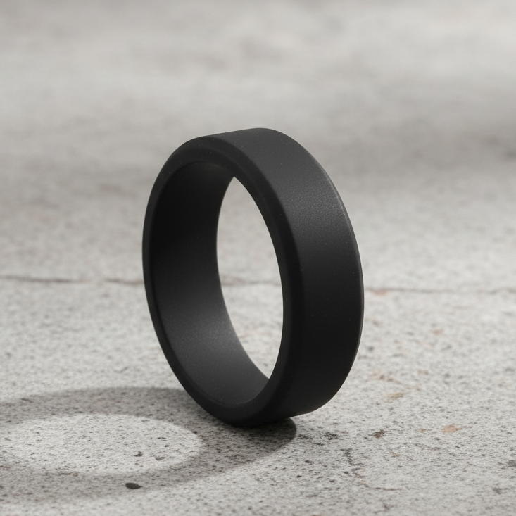 Black Beveled Silicone Wedding Ring 8mm - Athletic Work Safe Band