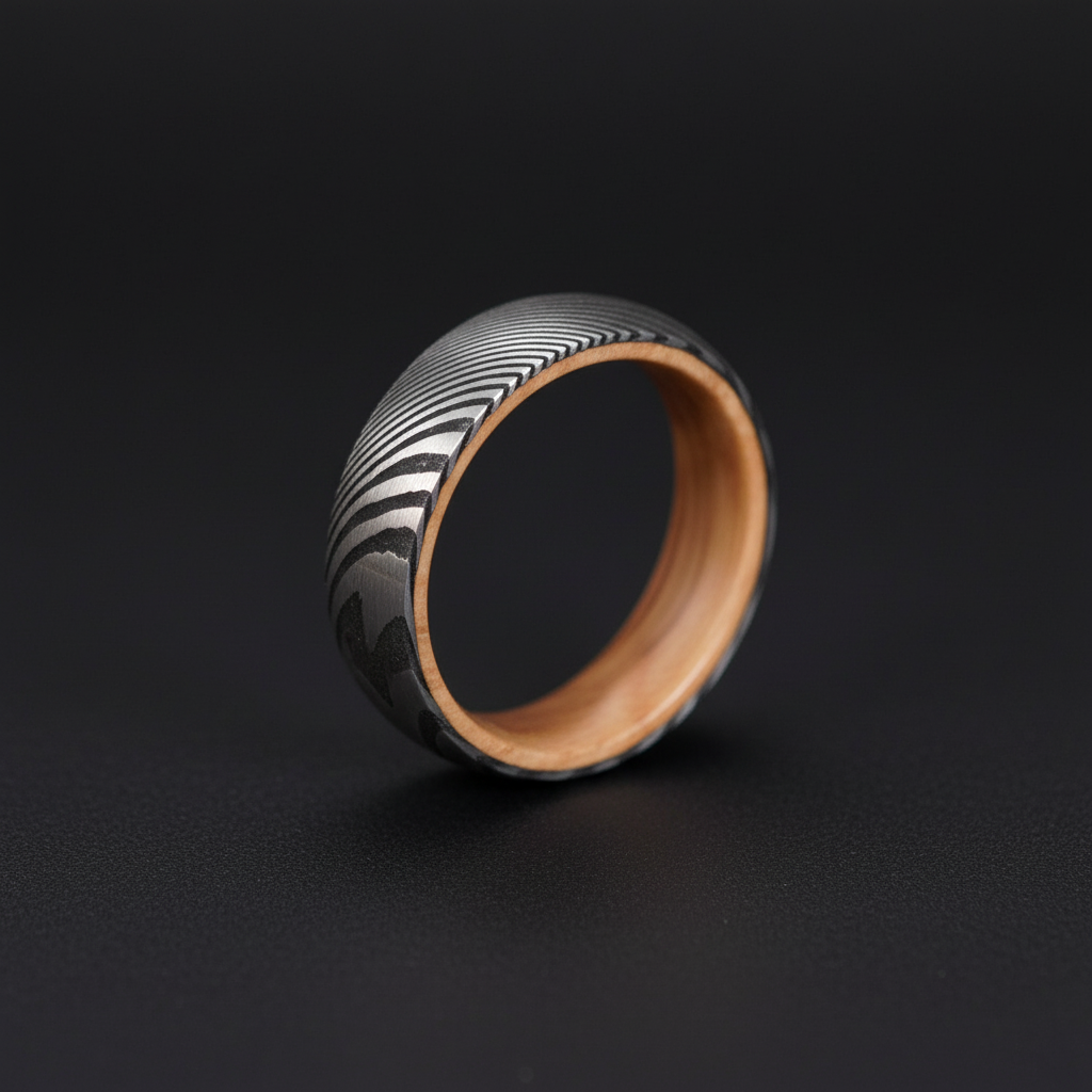 Forge and Lumber Damascus 6mm ring. Artisan forged wedding band.