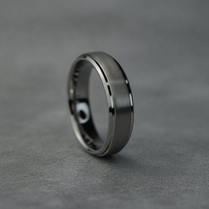 The Keystone 6mm tungsten ring shown at an angle